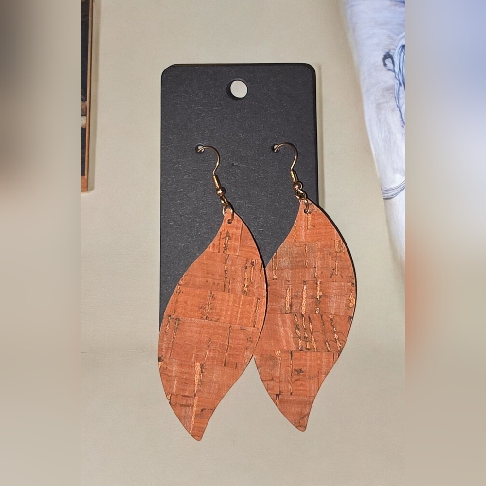Leaf-Shaped Cork Earrings